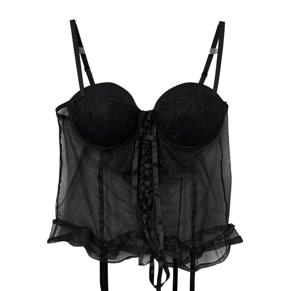 Whimsical Sheer Mesh Lace Up Corset Top Y2K Fairy Grunge Delicate Whimsigoth